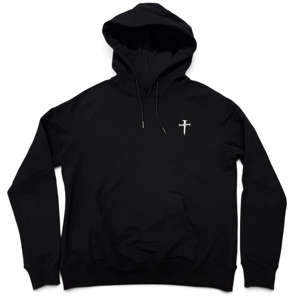 Three Nails Black Pullover Hoodie Mens Large Raglan Sleeve Cotton Blend
